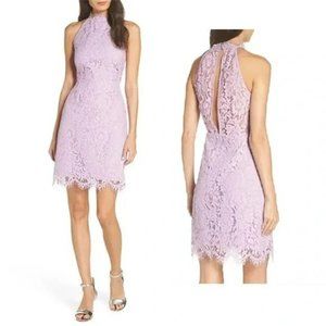BB Dakota Cara High Neck Lace Open Back Cocktail Dress Lavender Size: 8 NWT